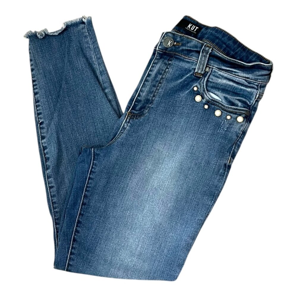 KUT from the Kloth Connie Jeans Size 10 High Rise Skinny Ankle Pearl Embellished